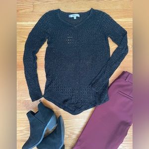 Jennifer Lopez long sleeve eyelet sweater, black with silver threading, XS